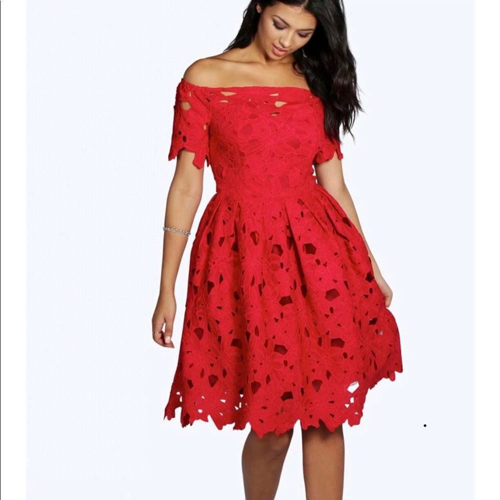 Shein Off the Shoulder Red Lace Dress